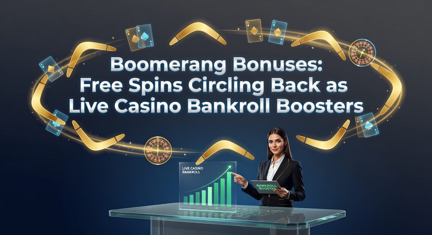 Vibrant slot machine reels spinning with free spin icons morphing into live casino table chips, illustrating the boomerang effect of bonuses