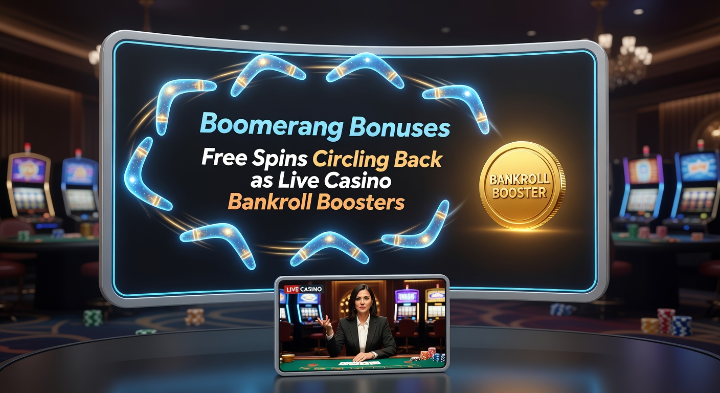 Live casino dealer dealing cards at a blackjack table surrounded by floating slot free spin symbols returning as chip stacks, capturing the bankroll boost dynamic