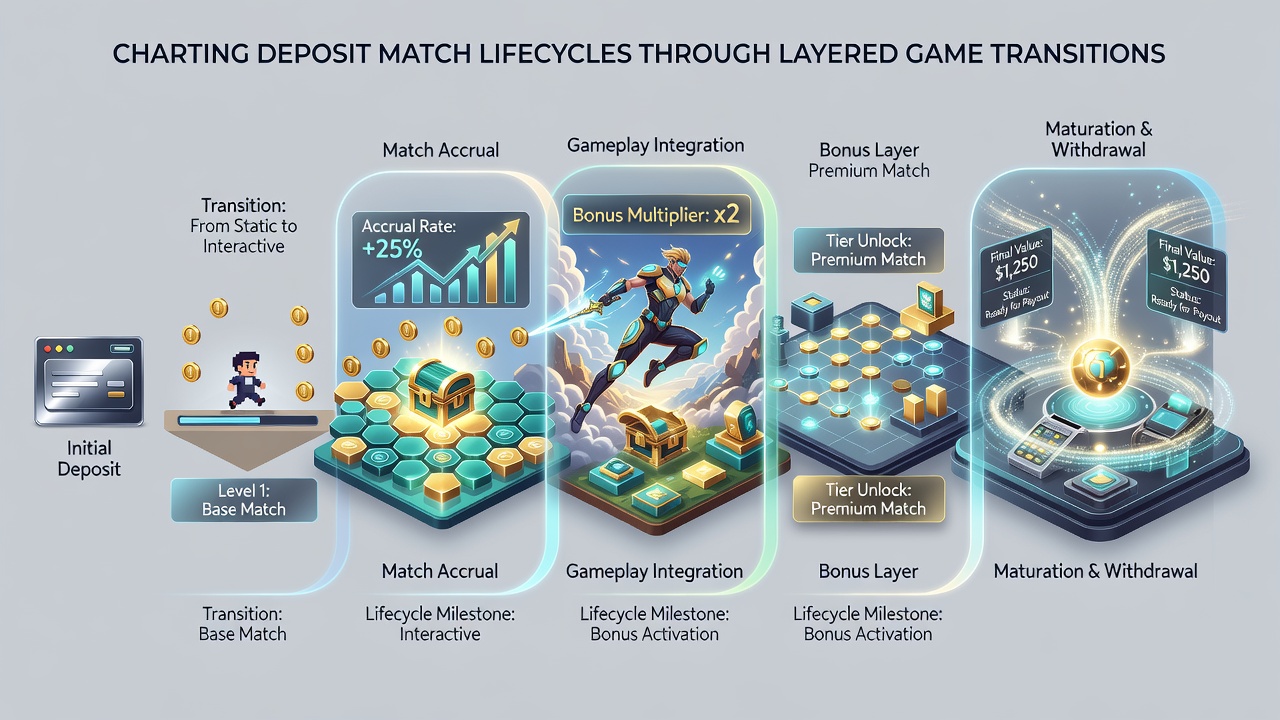 Flowchart illustrating bonus balance movement from initial deposit through slots, blackjack, and live poker stages
