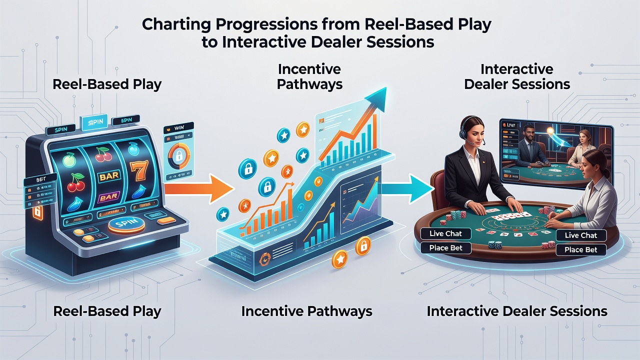 Diagram of player progression routes connecting slots to live dealer tables