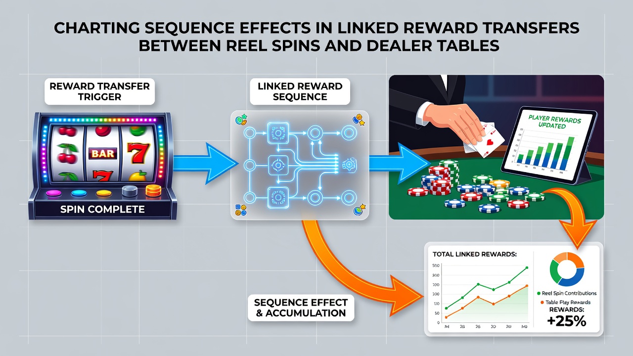 Analytics dashboard displaying sequence timing metrics between slot spins and dealer table reward redemptions