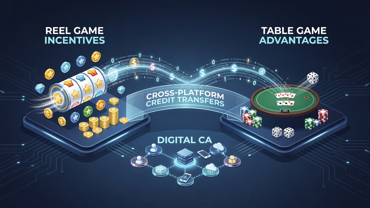 Player dashboard illustrating credit balance transfer from slots to live dealer tables
