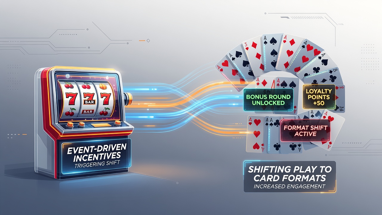 Player moving from slot machine area to card table section during promotional period