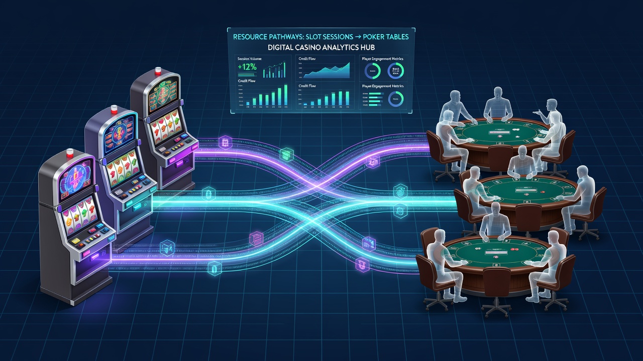 Flow diagram illustrating bankroll movement and loyalty point transfer between slots and poker sections