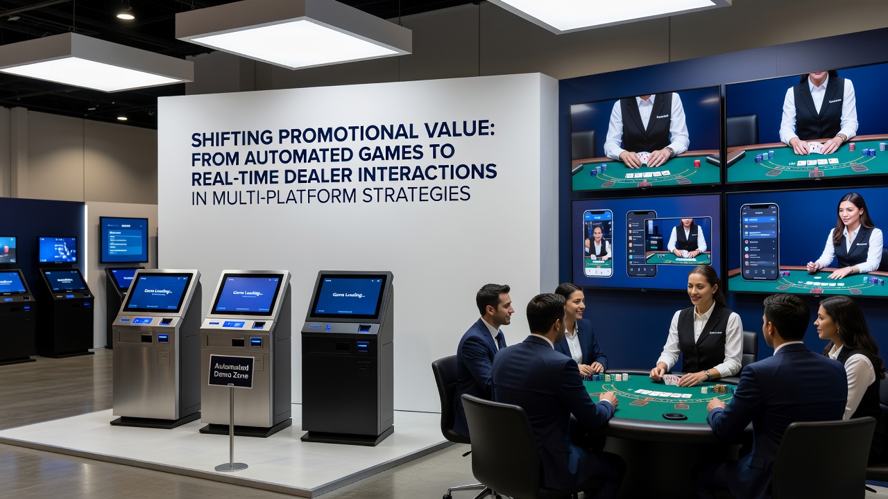 Multi-device casino interface showing seamless transition between automated slots and live dealer poker tables