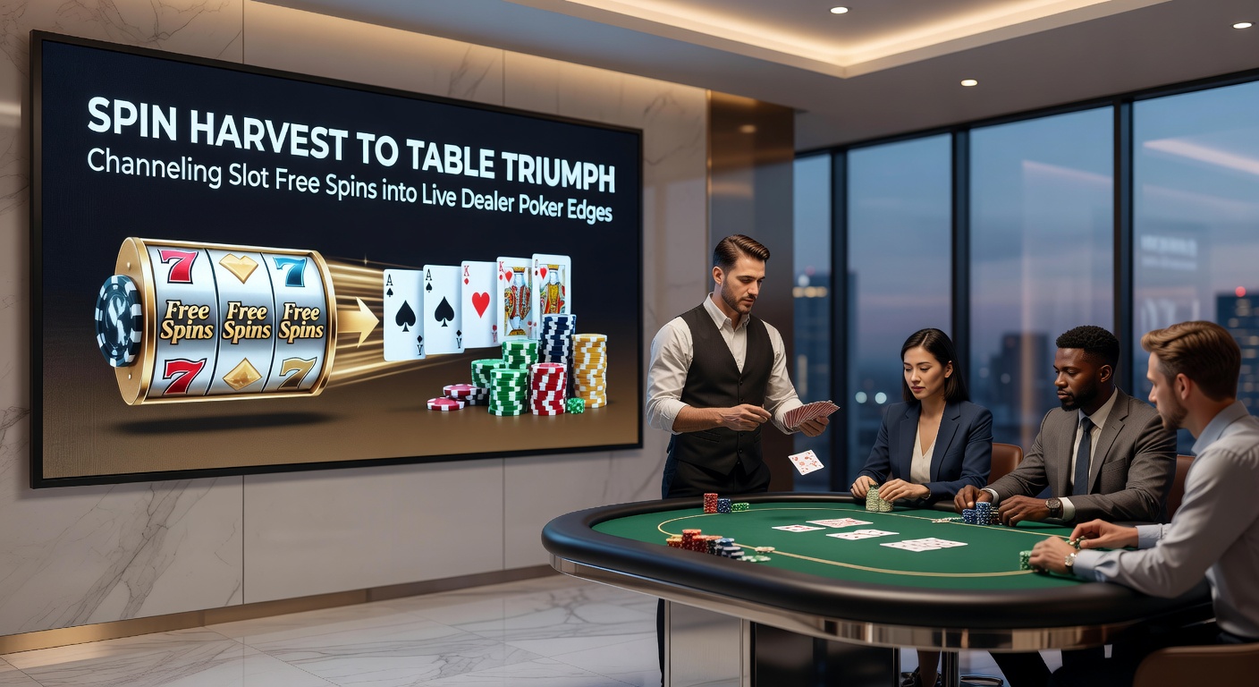 Live dealer at a poker table dealing cards with digital slot spin icons overlayed, symbolizing strategy transition