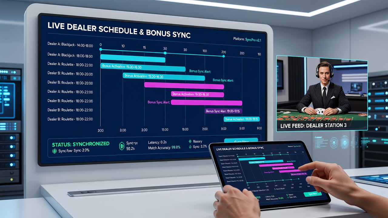 Live dealer schedule calendar integrated with bonus activation timeline on a casino backend interface