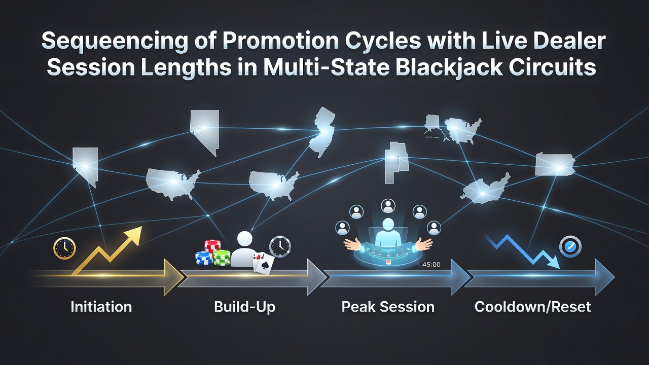 Diagram showing promotion cycle timelines aligned with live dealer blackjack session durations across state networks
